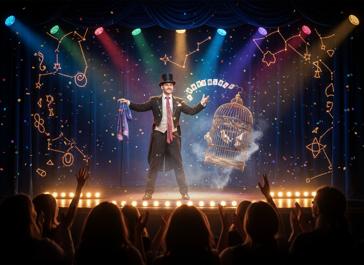 Jimmy l'enchanteur en spectacle devant un public captivé
